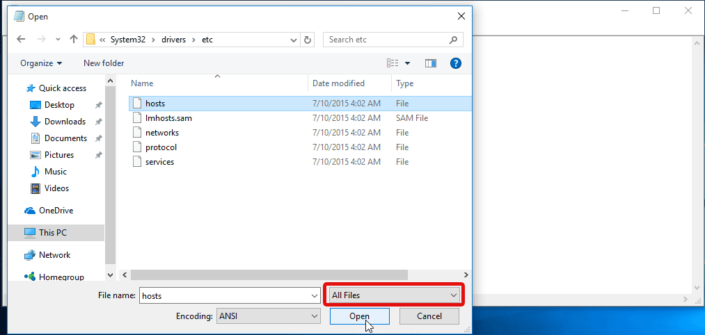 Edit hosts file in windows 10