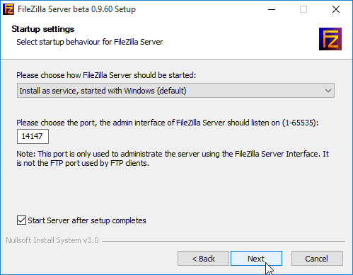 choose filezilla port when settin up