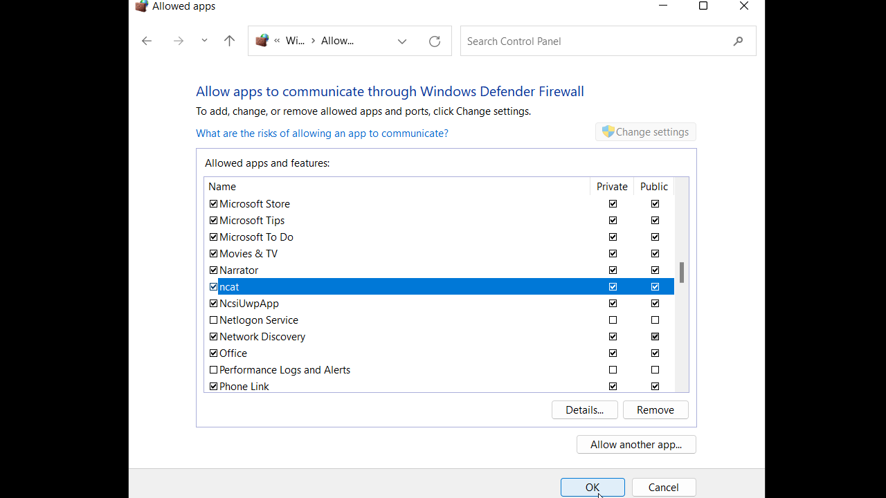 allow an app through windows firewall