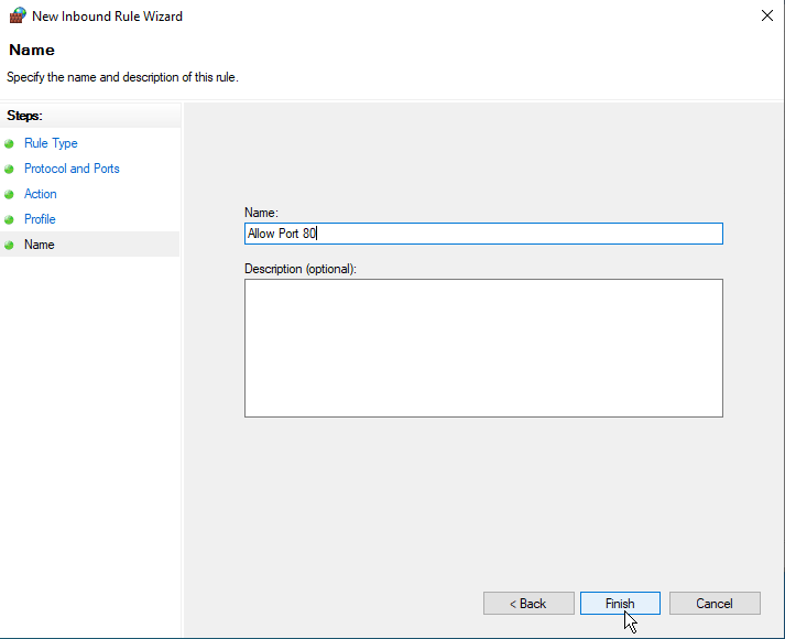 open  port 80 from windows firewall