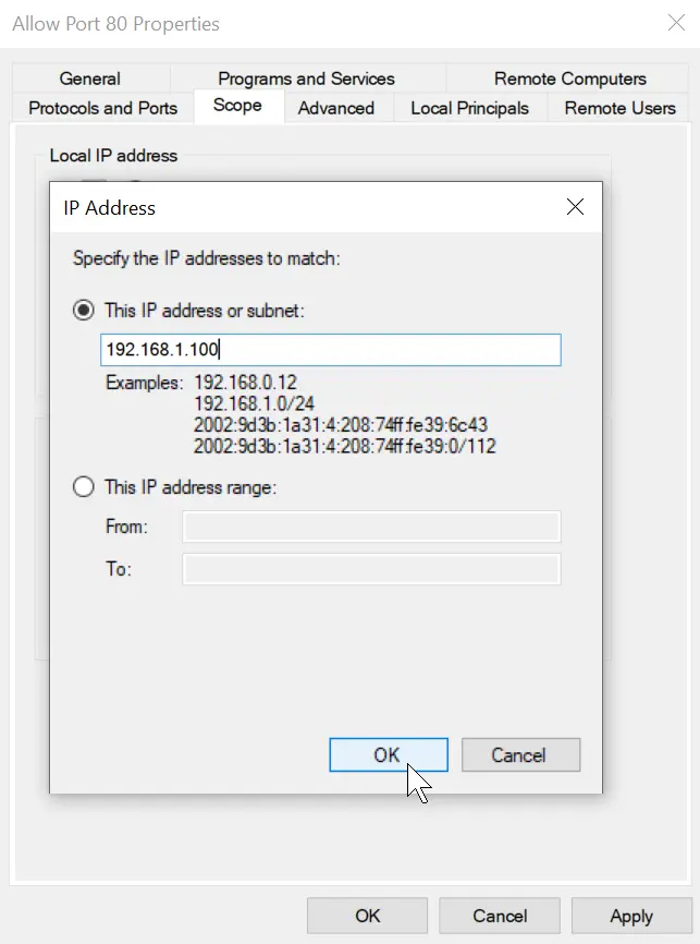 specify the IP Address you want to allow