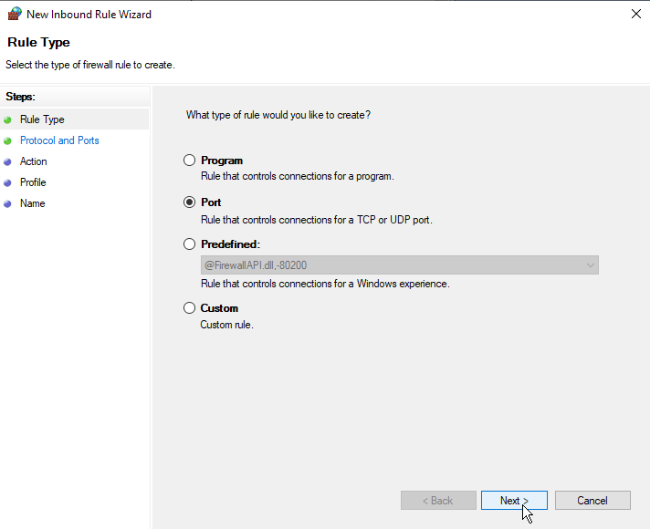 Windows Firewall open port