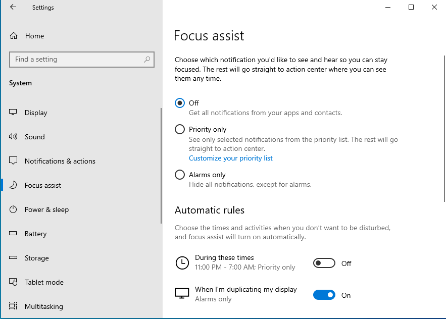 Windows 10 Focus Assist minimize notifications at crucial times