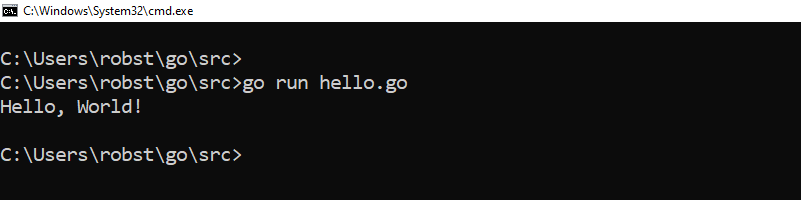 Windows 10 golang hello world