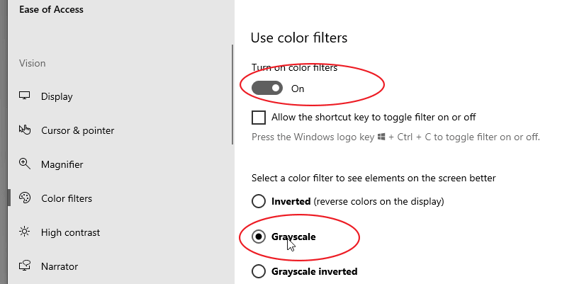 Windows 10 Shortcut to Switch Between Black & White and Color Mode