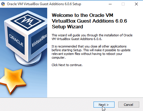 Procedura guidata di installazione di Windows 10 Guest Additions