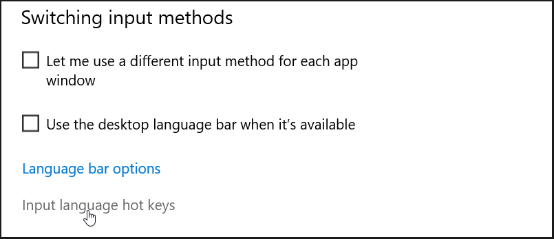 Input language hot keys