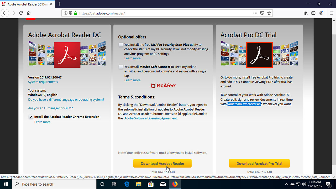 how to download adobe acrobat without mcafee