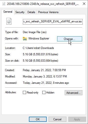 Choose Windows Explorer as the default app to open ISO files