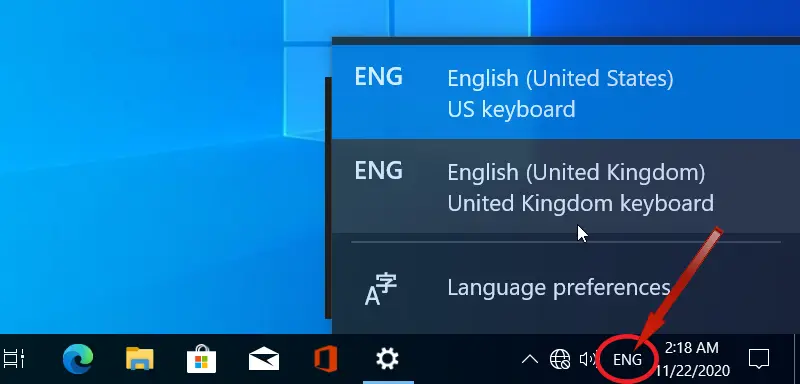 Taskbar shortcut to change keyboard language in windows 10