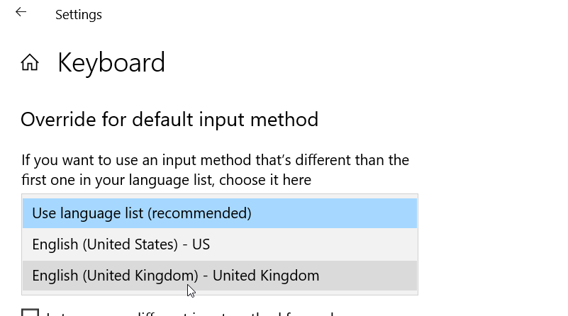 change keyboard layout windows 10