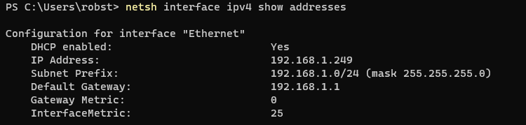 how to check ip address using netsh cmd command