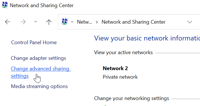 Change advanced sharing setting