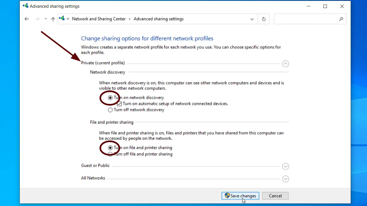 Turn on Network Discovery in Windows 10