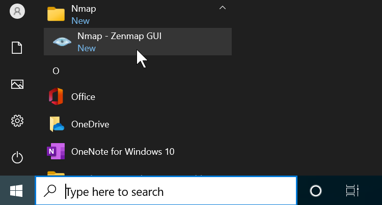 Zenmap start menu shortcut