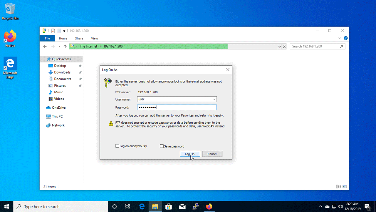 open ftp site in file explorer windows 10