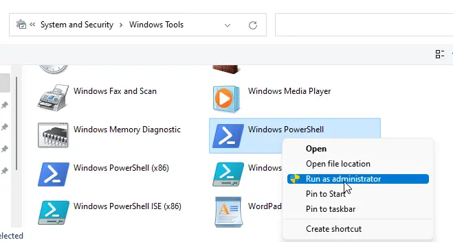 Windows 11 PowerShell Start menu shortcut