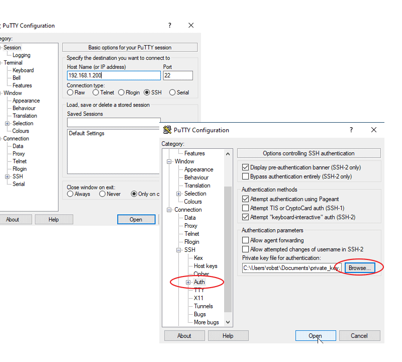 Go to Connection > SSH > Auth and Load the private key after clicking on the Browse button