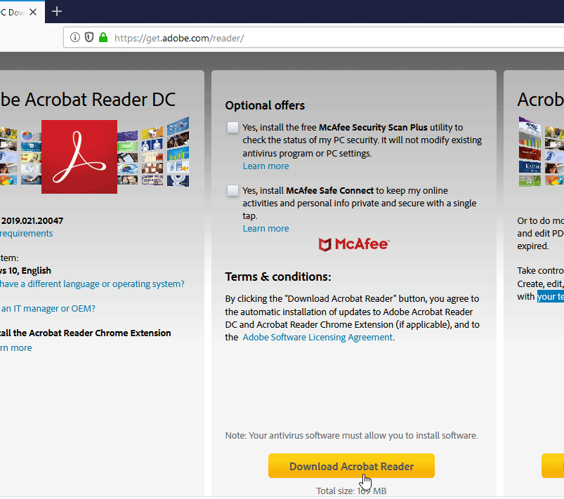 download adobe acrobat reader without mcafee