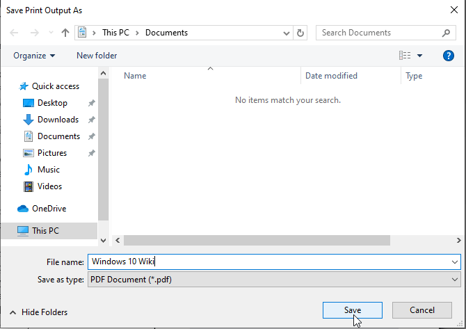 no items match your search windows 10