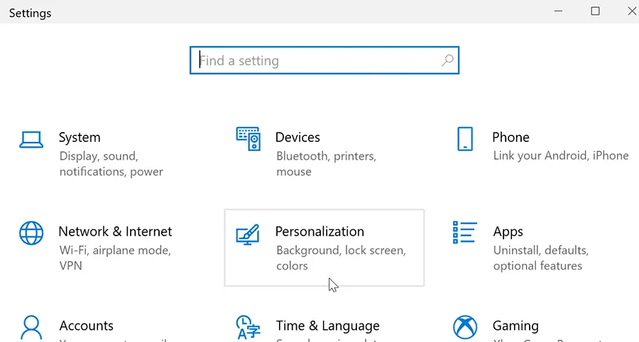 Select Personalization and then Start from the left navigation pane