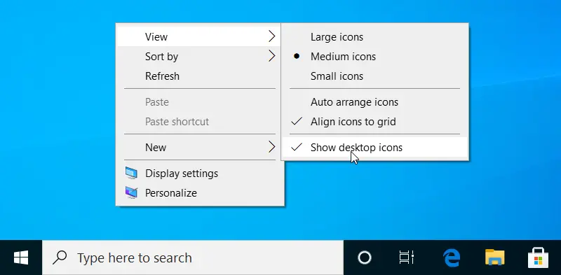 Show Desktop Icons in Windows 10
