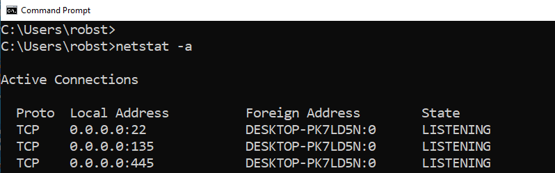 With the SSH server started and running, your Windows machine should now be listening for connections on port 22