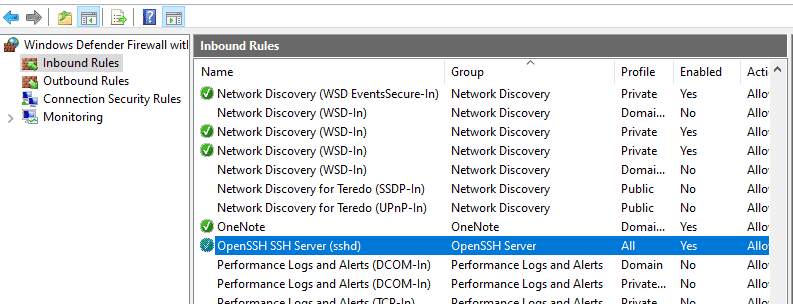 Windows automatically configures Firewall to open port 22 to allow communication to the SSH Server