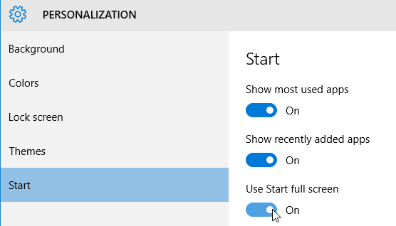 Enable Windows 10 start Full Screen