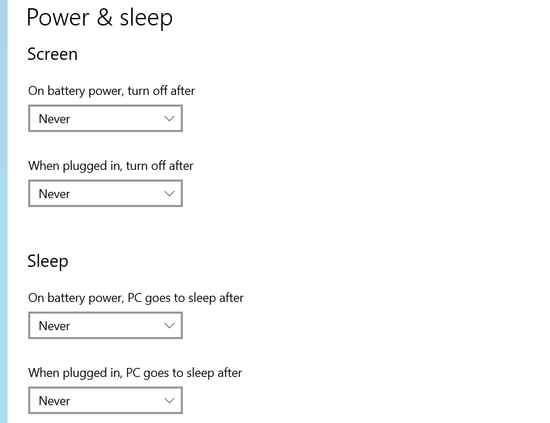 Windows 10 sleep setting