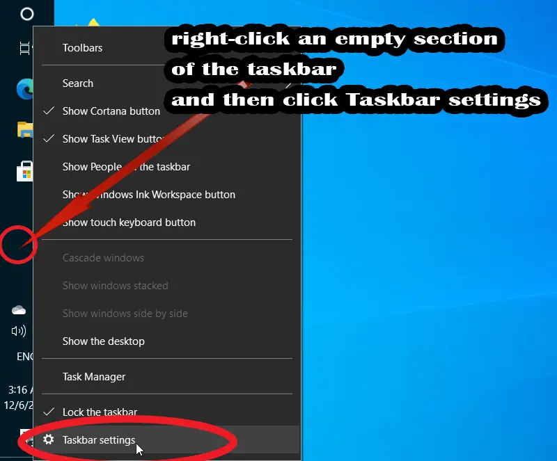 Taskbar settings Windows 10