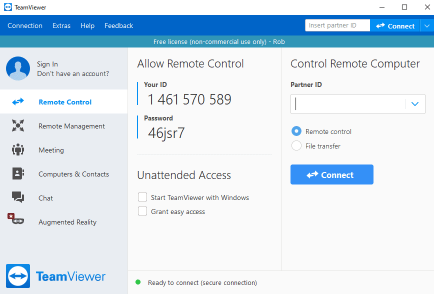 remote start teamviewer ssh