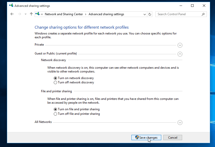 to Turn on Network Discovery and File Sharing in Windows 10