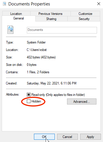 Unhide Folders in Windows 10