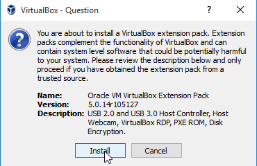 virtualbox extension pack install