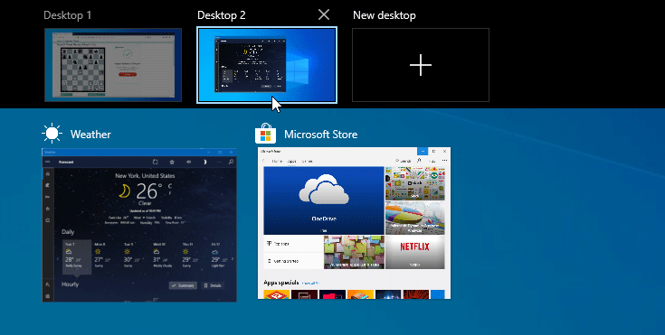 When you hover the mouse over a desktop, you will see a thumbnail preview of the all the windows open.