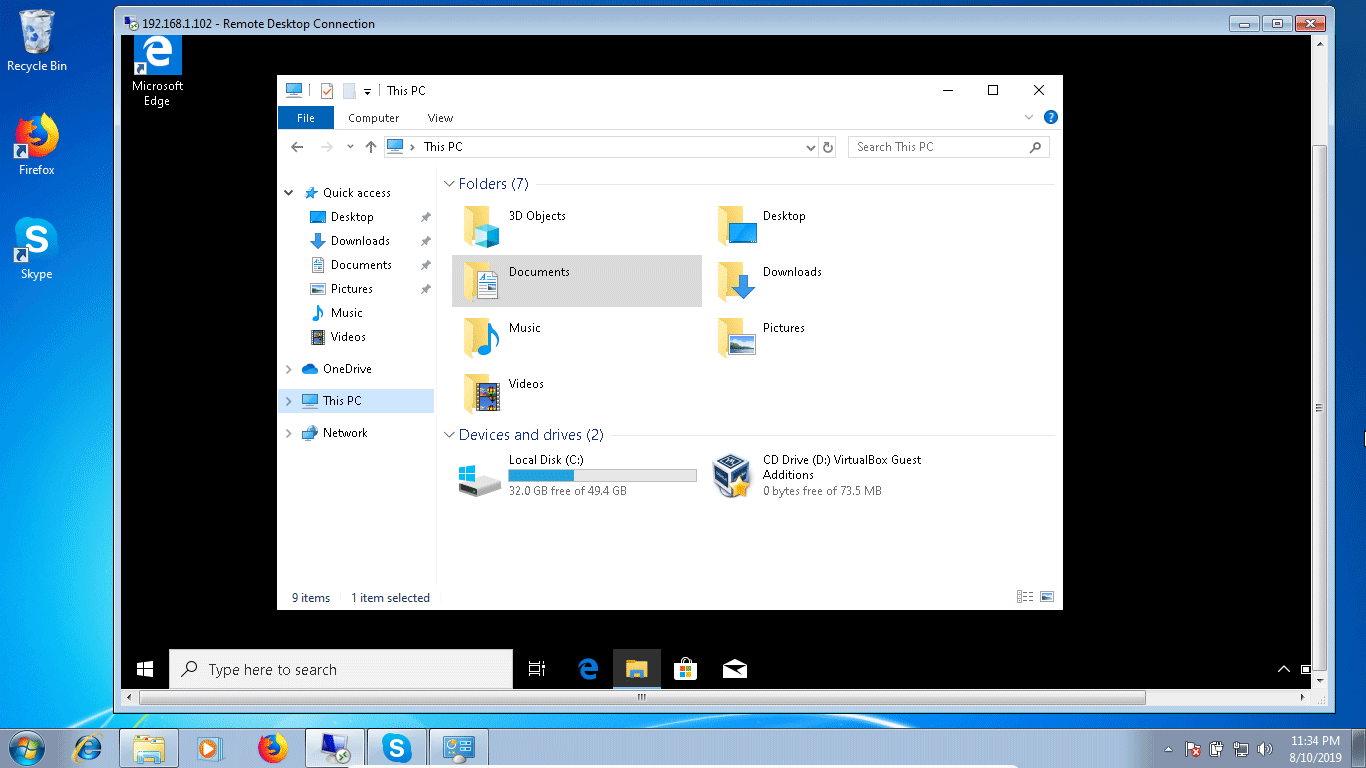 remote desktop connection windows 7 to windows 10