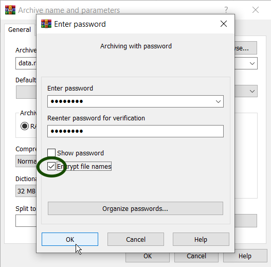 create a password protected zip file