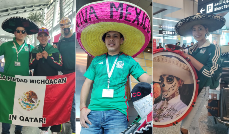Mexicanos arriban con colorido a Doha. Fotos: David Segoviano / Enviado