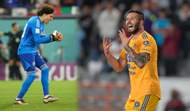 ¡La vas a parar cabr..! El efusivo festejo de Gignac a la atajada de Ochoa en Qatar. | Foto: Erick Estrella y MEXSPORT