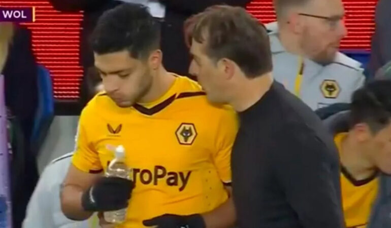 Raúl Jiménez se quedó con las ganas de ingresar al partido. | Foto: Captura