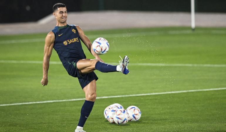 CR7 en entreno antes de los cuartos ante Marruecos. Foto: AFP