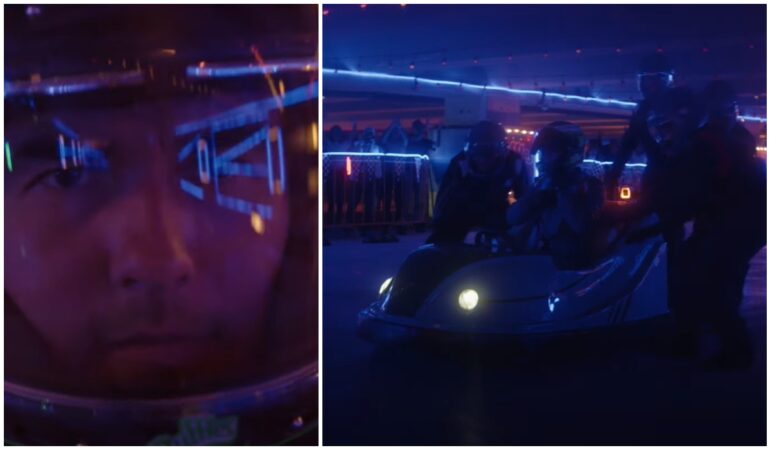 Checo Pérez cambió las pistas por los carritos chocones en su nuevo comercial. | Foto: Capturas