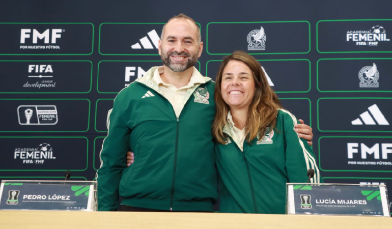 Pedro López y Lucia Mijares presenta Super Copa Femenil. Foto: Martin Montiel