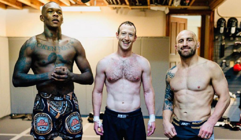 Mark Zuckerberg entrena con dos luchadores de la UFC. Foto: @Israel Adesanya