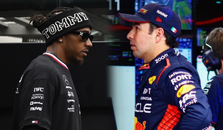 Lewis Hamilton busca el lugar que actualmente tiene Checo en la carrera / Foto: AFP y @SChecoPerez