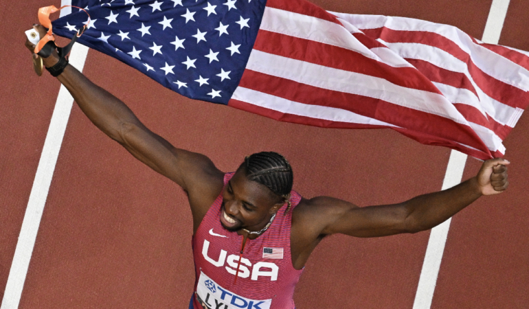 Noah Lyles ganó en el Mundial de Atletismo. Foto: AFP