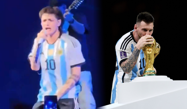 El cantante apareció con una camiseta del astro argentino / Captura X | Foto: Mexsport