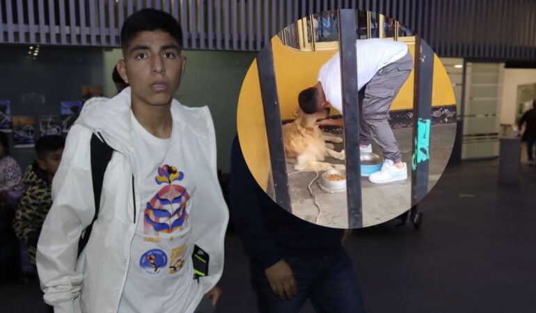 Piero Quispe se despidió de su mascota antes de viajar a México. FOTO: Ramón Romero | ESTO