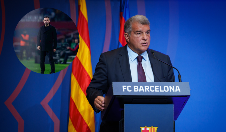 Joan Laporta, presidente del Barcelona sabe que Xavi Hernández tendrá compromiso con el equipo. Foto: AFP